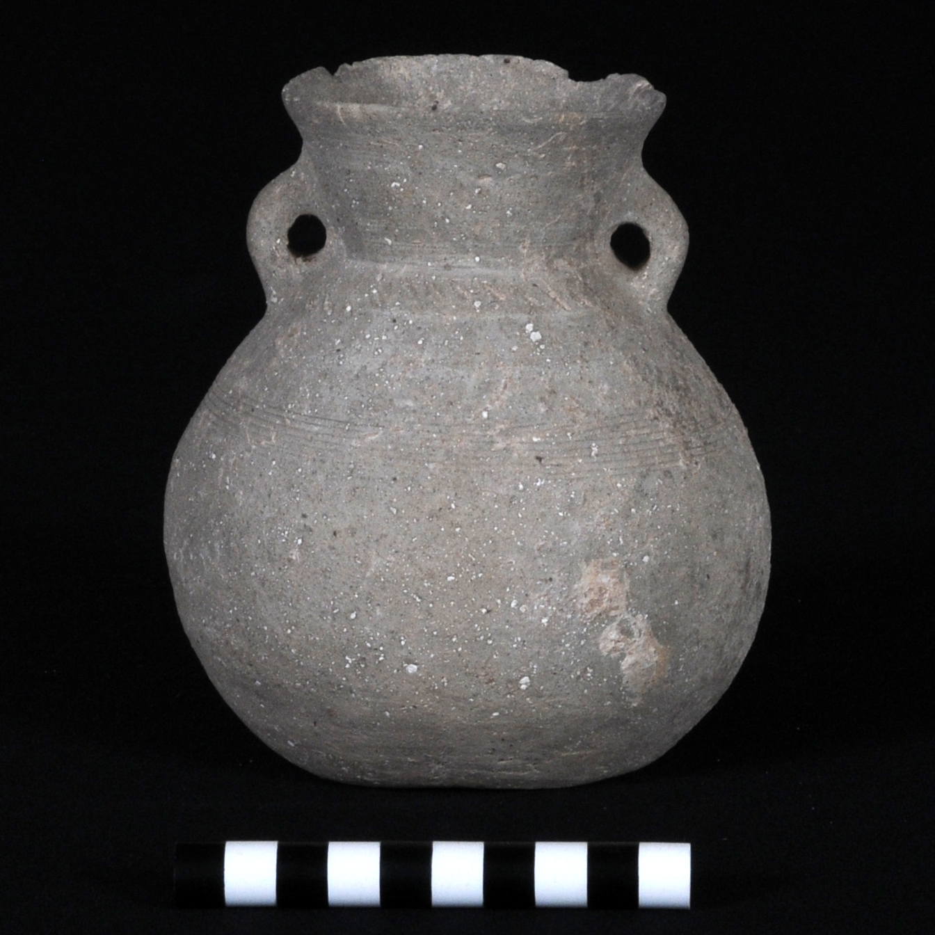 a grey amphoriskos with two ear handles