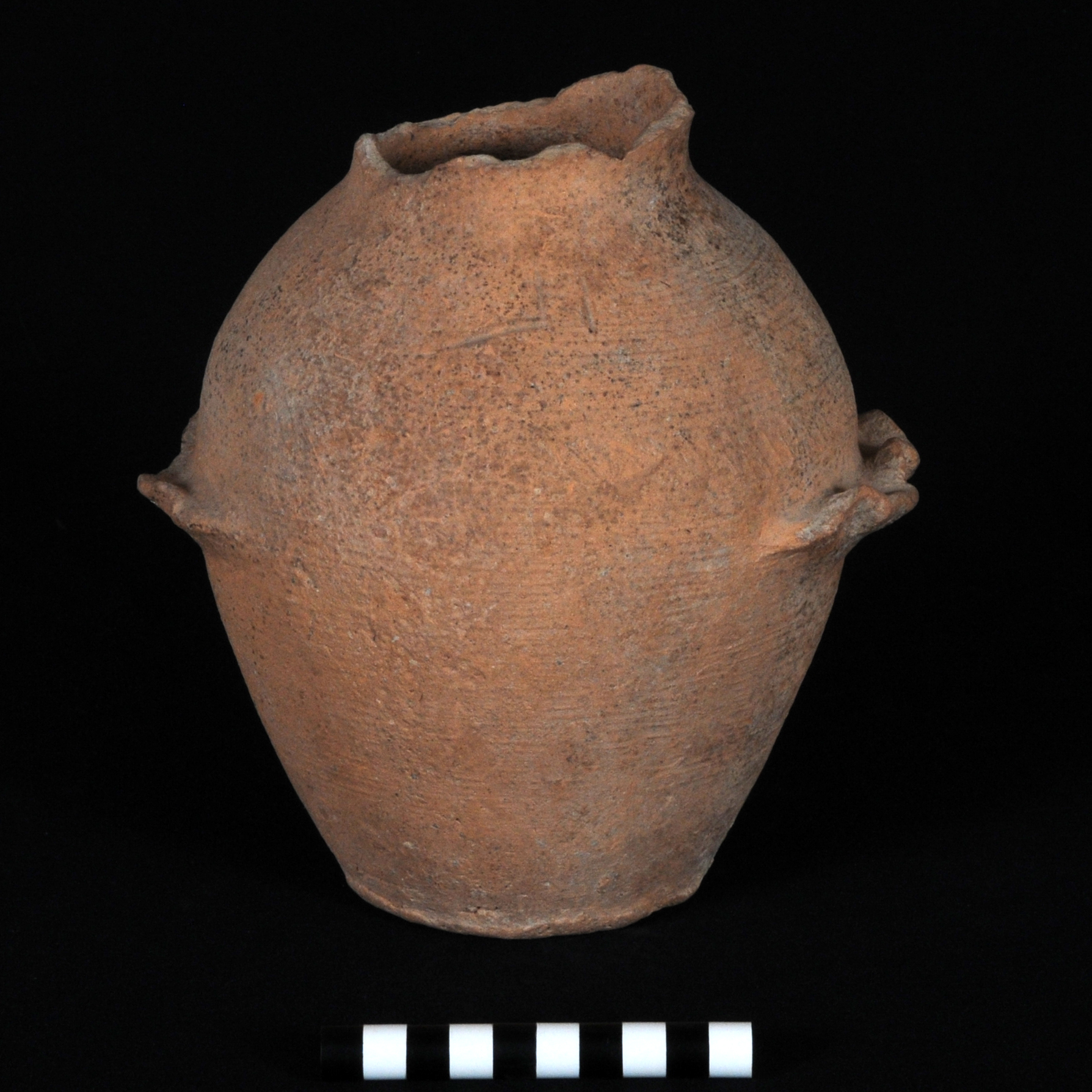 a tan jar with wavy handles